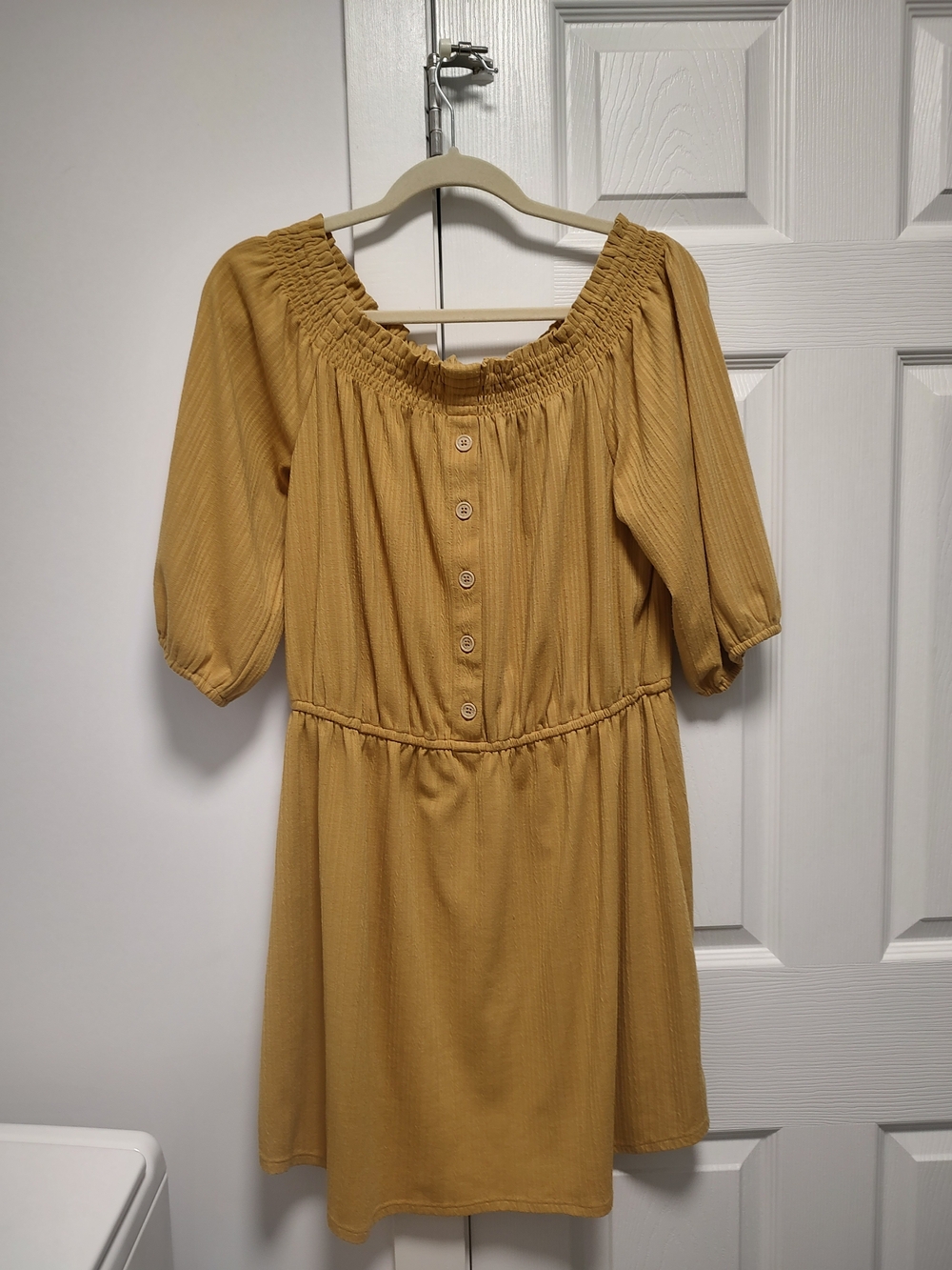 Mustard Off-Shoulder Button-Front Women's Dress - Size L